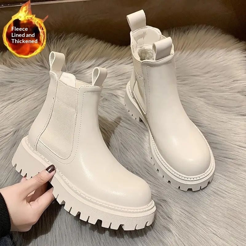 Women's Chunky Heel Martin Ankle Boots – Round Toe Slip-On Block Heel Booties