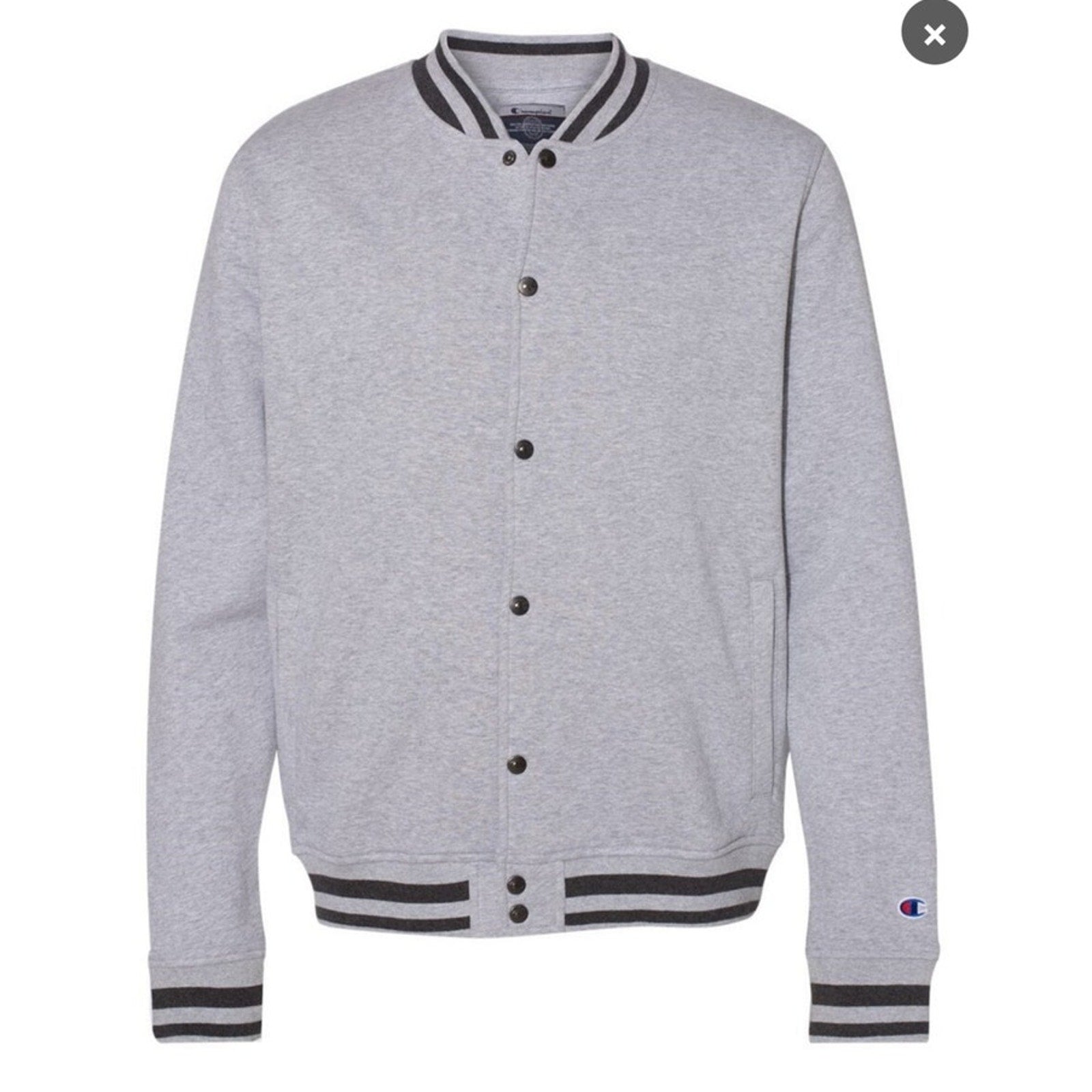 New Champion Mens Small Gray Snap Up PolyCotton Athletic Wear Bomber Jacket