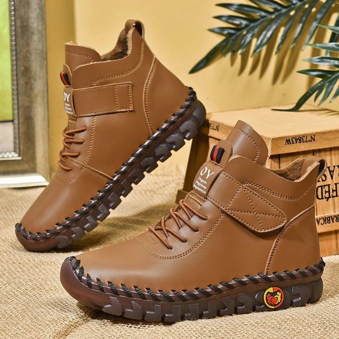 Women's High-Top Velcro Cotton Boots – Casual Flat Heel Ankle Boots