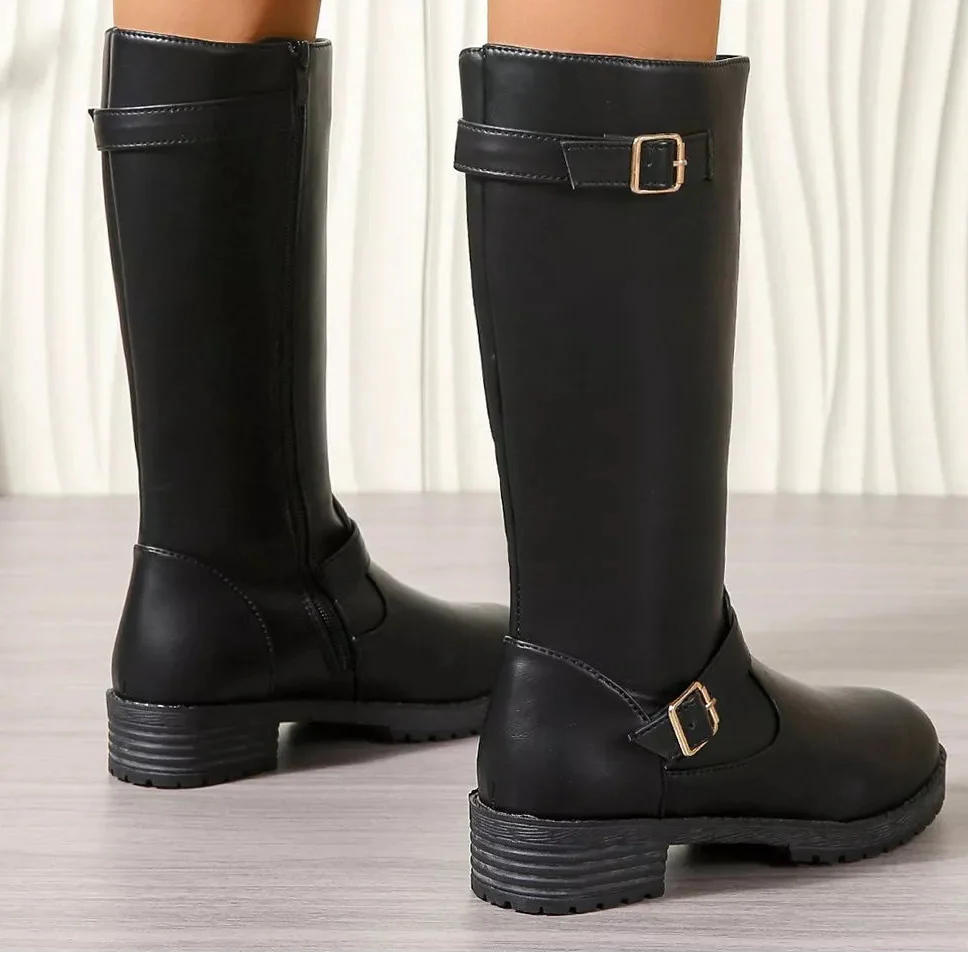 Women's Round Toe Block Heel Boots | Mid Heel Side Zip Ankle Boots