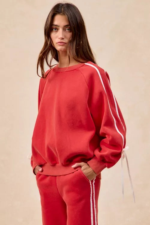 BiBi Side Lined Bow Details Fleece Sweatshirt