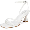 Goderci Womens Size 8.5 White 3" Heel Open Square Toe Ankle Strap Shoes
