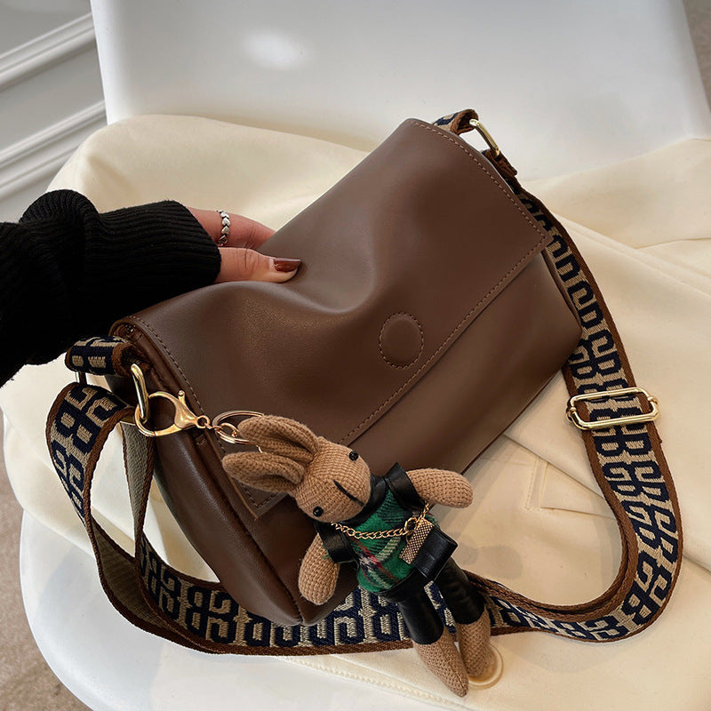 Retro Wide-Strap Mini Square Crossbody Bag – Urban Minimalist PU Leather Shoulder Bag