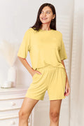 Basic Bae Bamboo Full Size Round Neck Drop Shoulder T-Shirt and Shorts Set