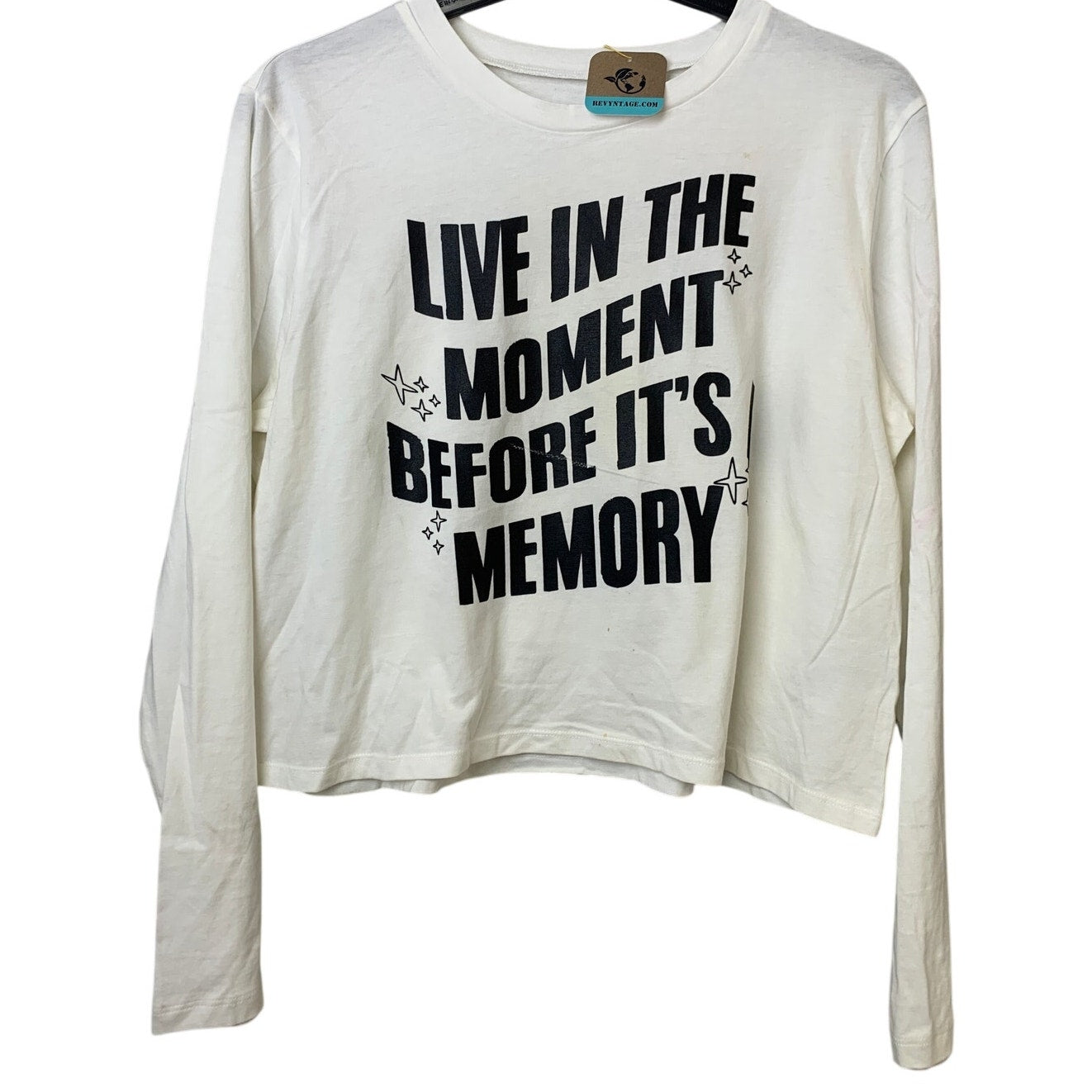 Upcycled Hand Printed Womens XL Live In The Moment Before It's A Memory Tee