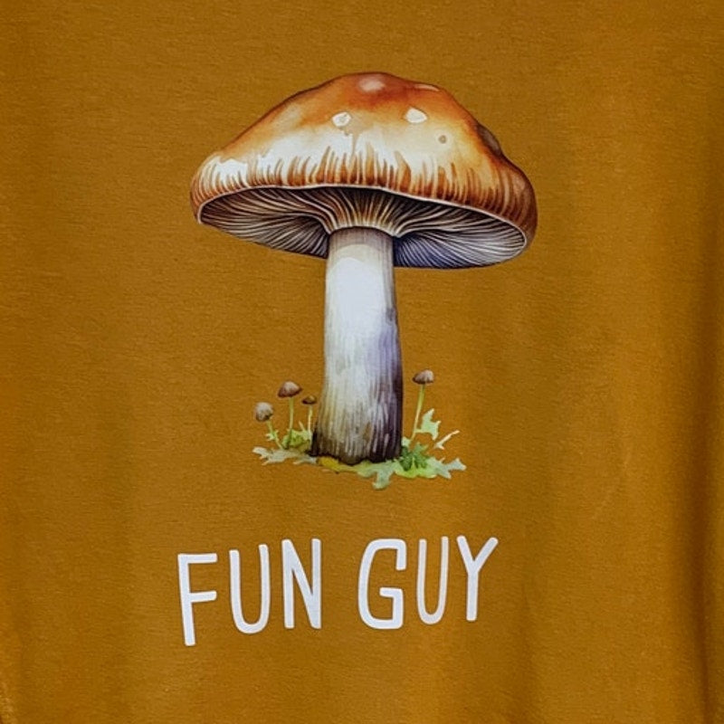 Upcycled Hand Printed Womens Size 10 Fun Guy Mushroom Lightweight Sweatshirt