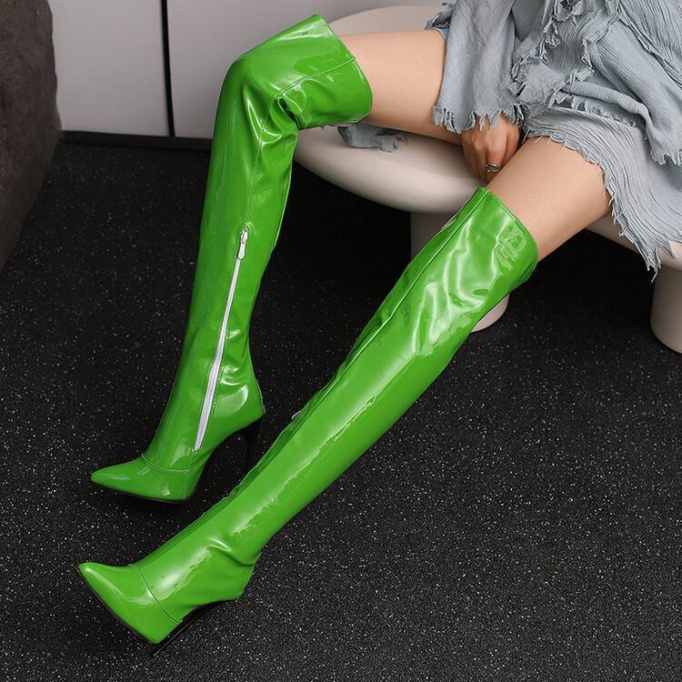 Women's Pointed-Toe Metal Stiletto Over-the-Knee Boots - Elegant Versatile Long Style