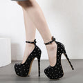 Black Studded Stiletto Pumps - Women's Super High Heel Pointed Toe Dress Shoes