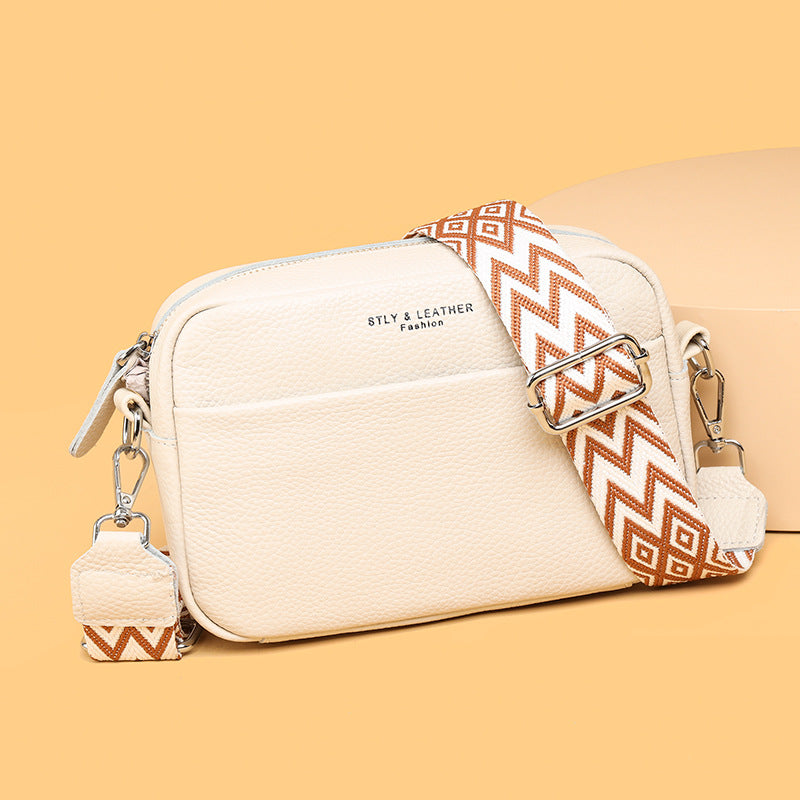 Rhombus Embroidered Crossbody Bag - Genuine Leather Small Square Shoulder Bag