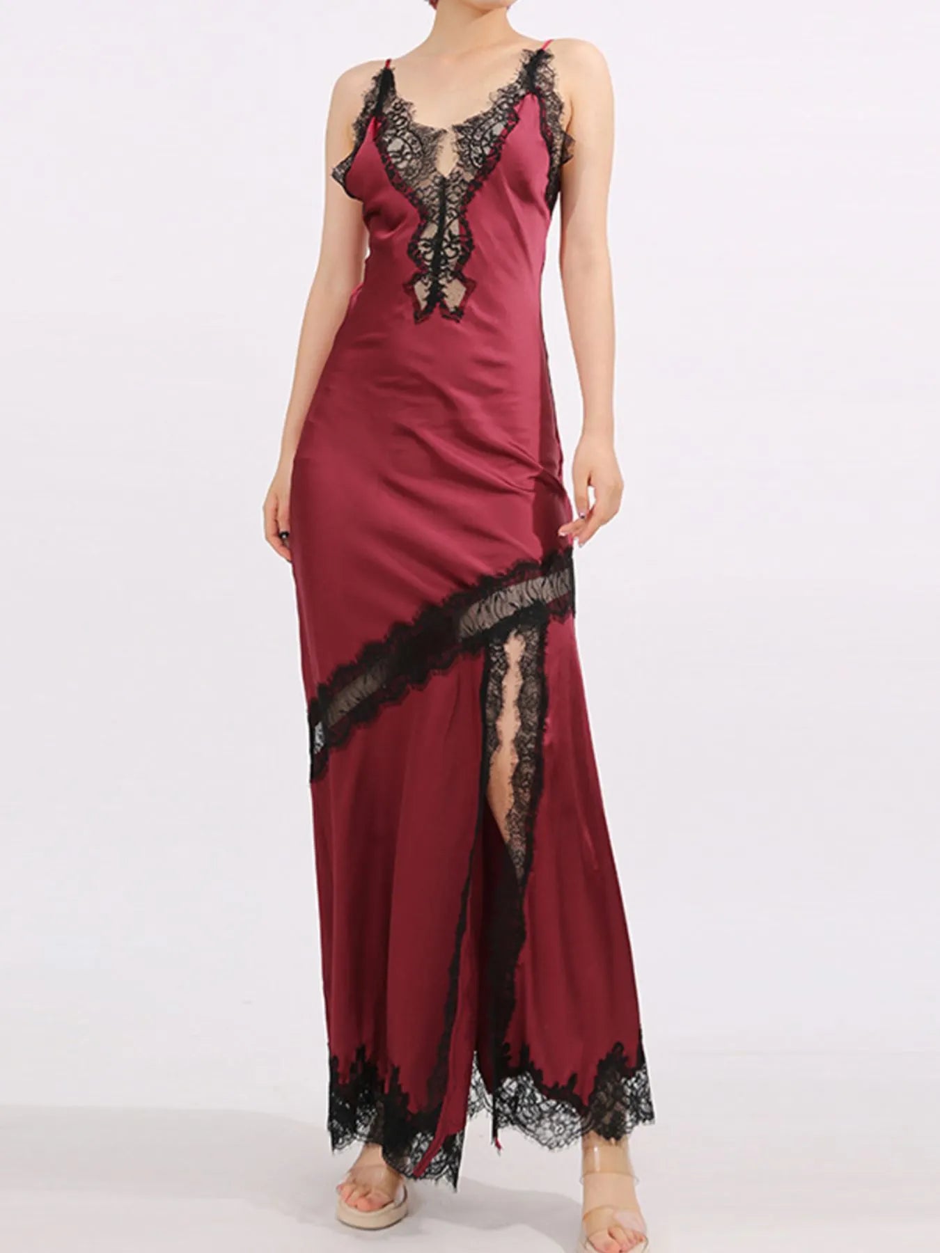 Slit Lace Detail Maxi Cami Dress