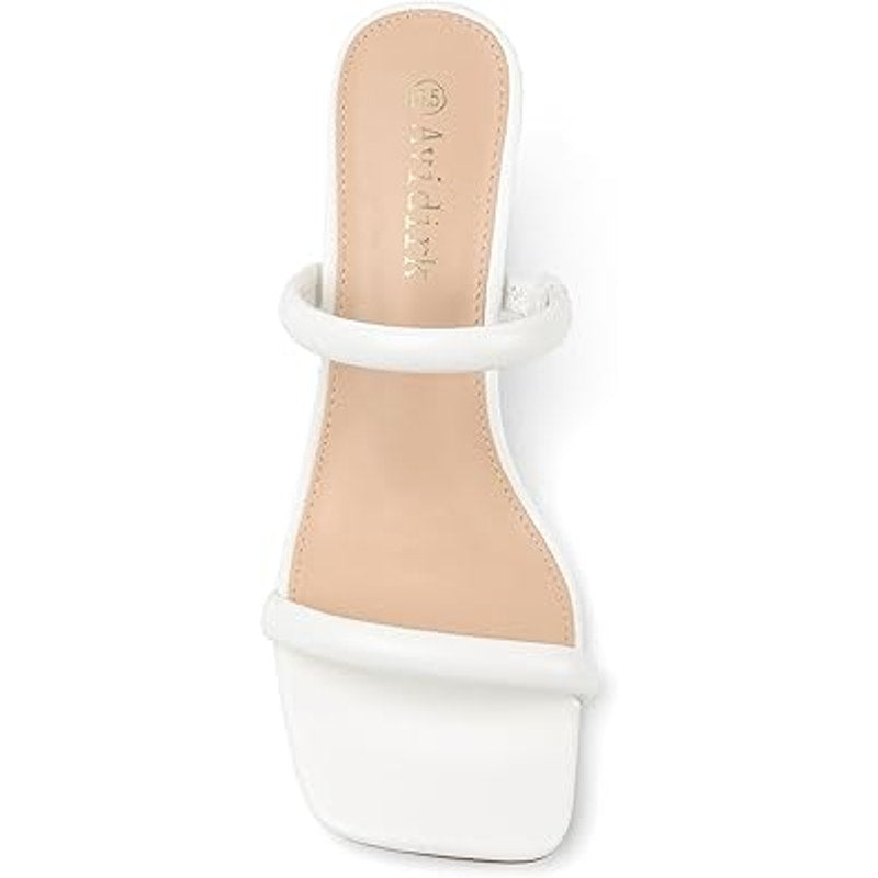 Avidirk Womens Size 7.5 White 2 Strap Slide On Open Toe 3" Chunky Heel Sandals