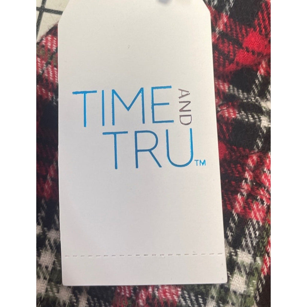 New Time and Tru Womens Medium Long Sleeve Plaid Flannel Cotton Blend Hoodie