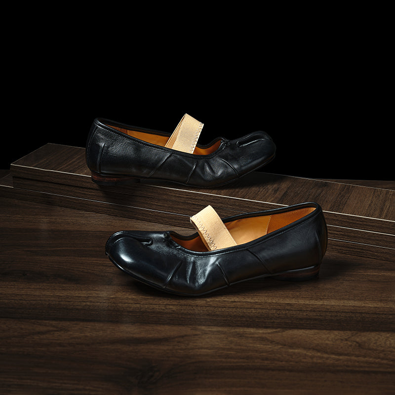Full Grain Leather Tabi Mary Jane Flats
