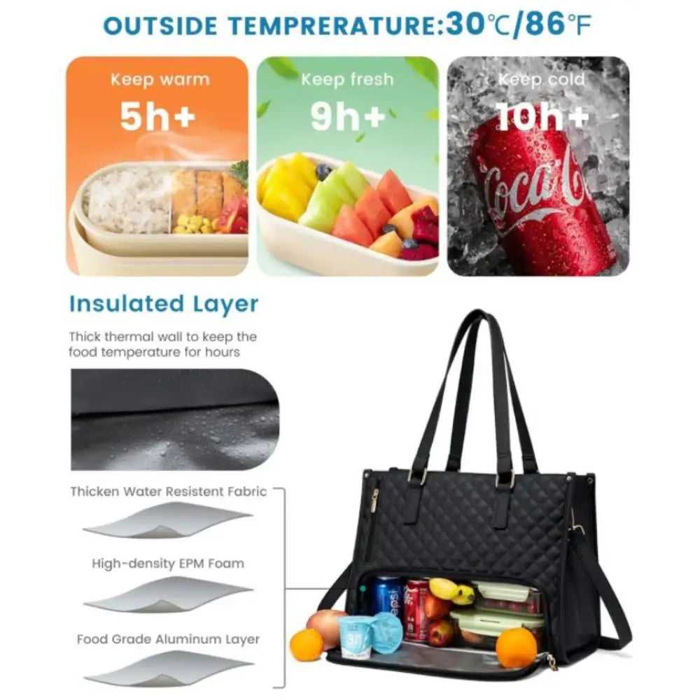 Women's Insulated Lunch Bag – Large Leak-Proof Tote with Laptop Storage | 8 Colors