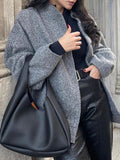 Autumn Casual Full Size Drop Shoulder Snap Down Jacket with Buttoned Front and Pockets