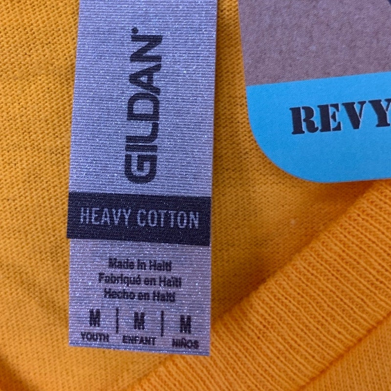 New Hand Printed Youth Medium Gold Yellow Black Lab Puppy Dog Crew Neck Tee