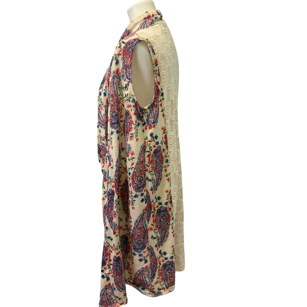 Cato Medium Paisley Sleeveless Long Flowy Floral Coverup Cardigan Lace Inset