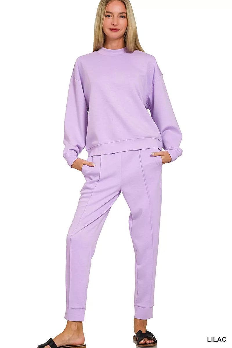 Zenana Scuba Mock Neck Sweatshirt and Joggers Set