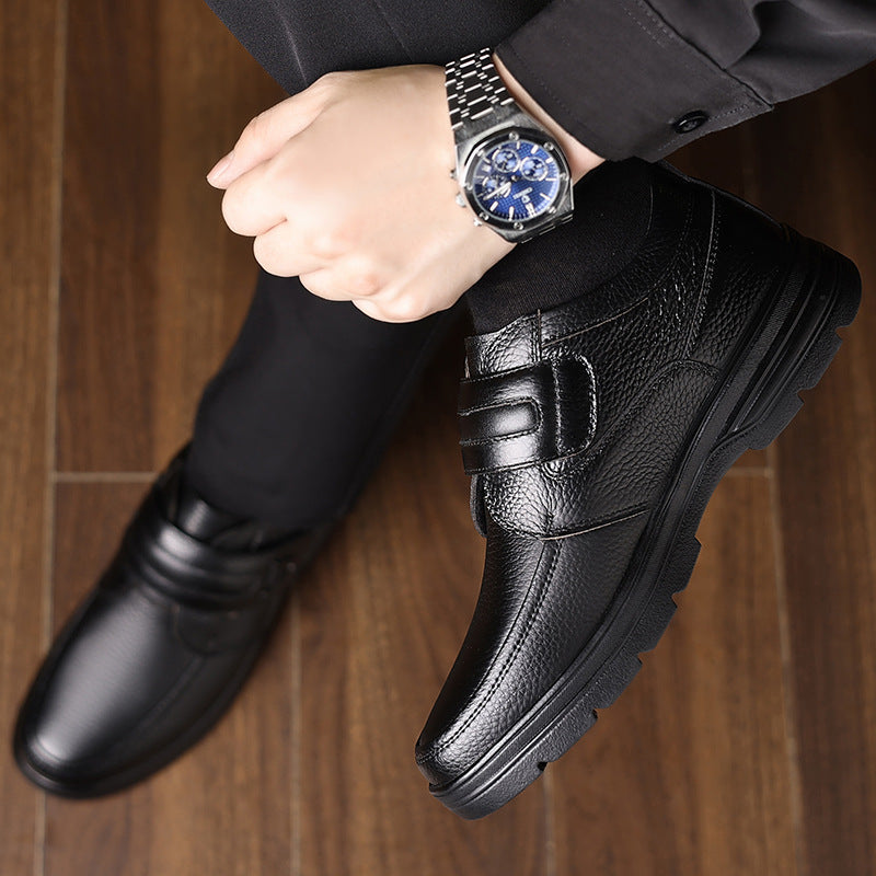 Premium British Leather Slip-On Casual Shoes for Men - Full Grain Cowhide with Soft Rubber Sole