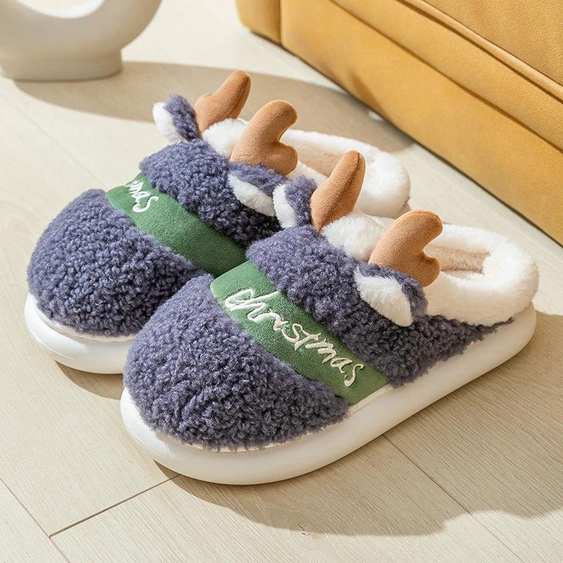 Mandotos Christmas Elk Slippers Cozy Winter Home Slippers