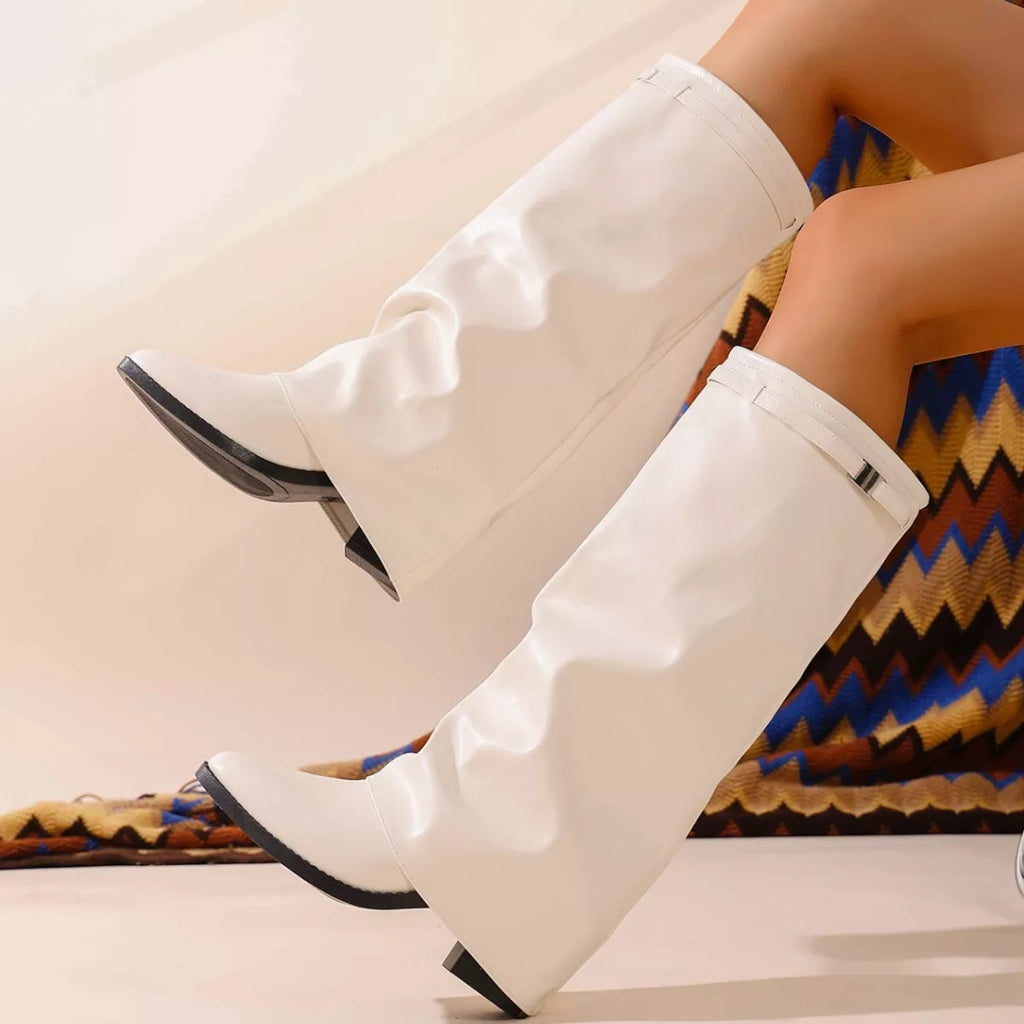 Women's Pointed Toe Block Heel Boots | Stable High Heel | PU Leather Ankle Boots