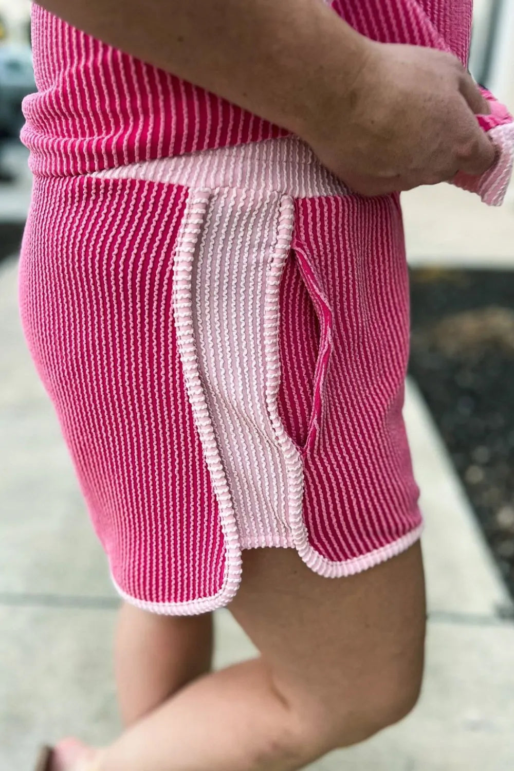 Ribbed Round Neck Top and Shorts Two-Piece Casual Set