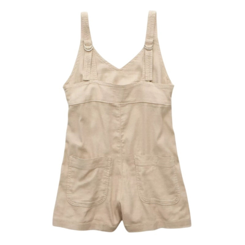 New American Eagle Womens Medium Linen Blend Baggy Short Overall Shortalls