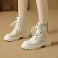 Women's Lace-Up Ankle Combat Boots – Mid Heel PU Leather