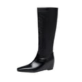 Women's Winter Wedge Heel Pointed-Toe Boots | Slip-On Elegant Shoes | Black & Beige