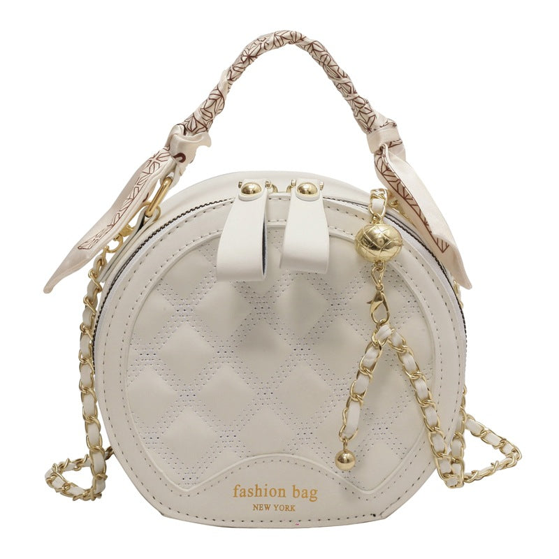 Small Round Embroidered Crossbody Bag for Women – Diamond Pattern PU Leather