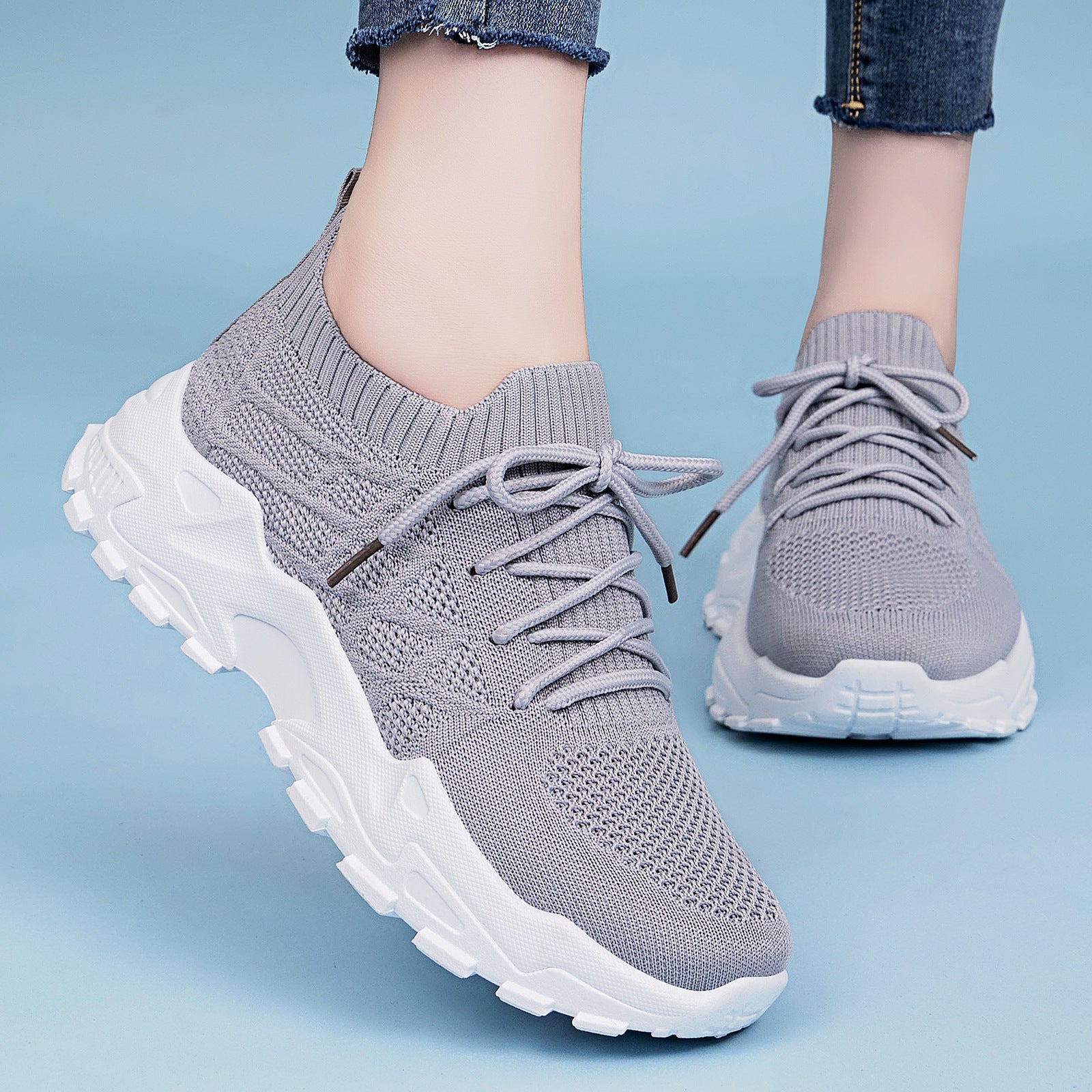 Women's Height Increasing Sneakers | Flyknit Dad Shoes with Padded Comfort Sole & Mesh Lining