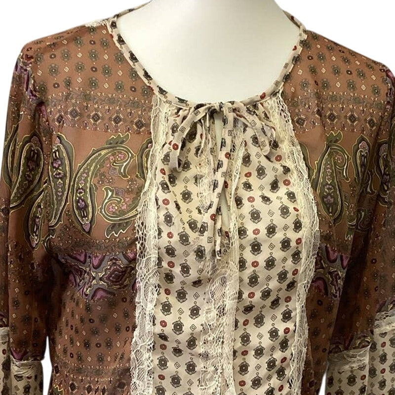 Gimmicks by BKE Medium Sheer Paisley Print Long Sleeve Lace Boho Top Blouse