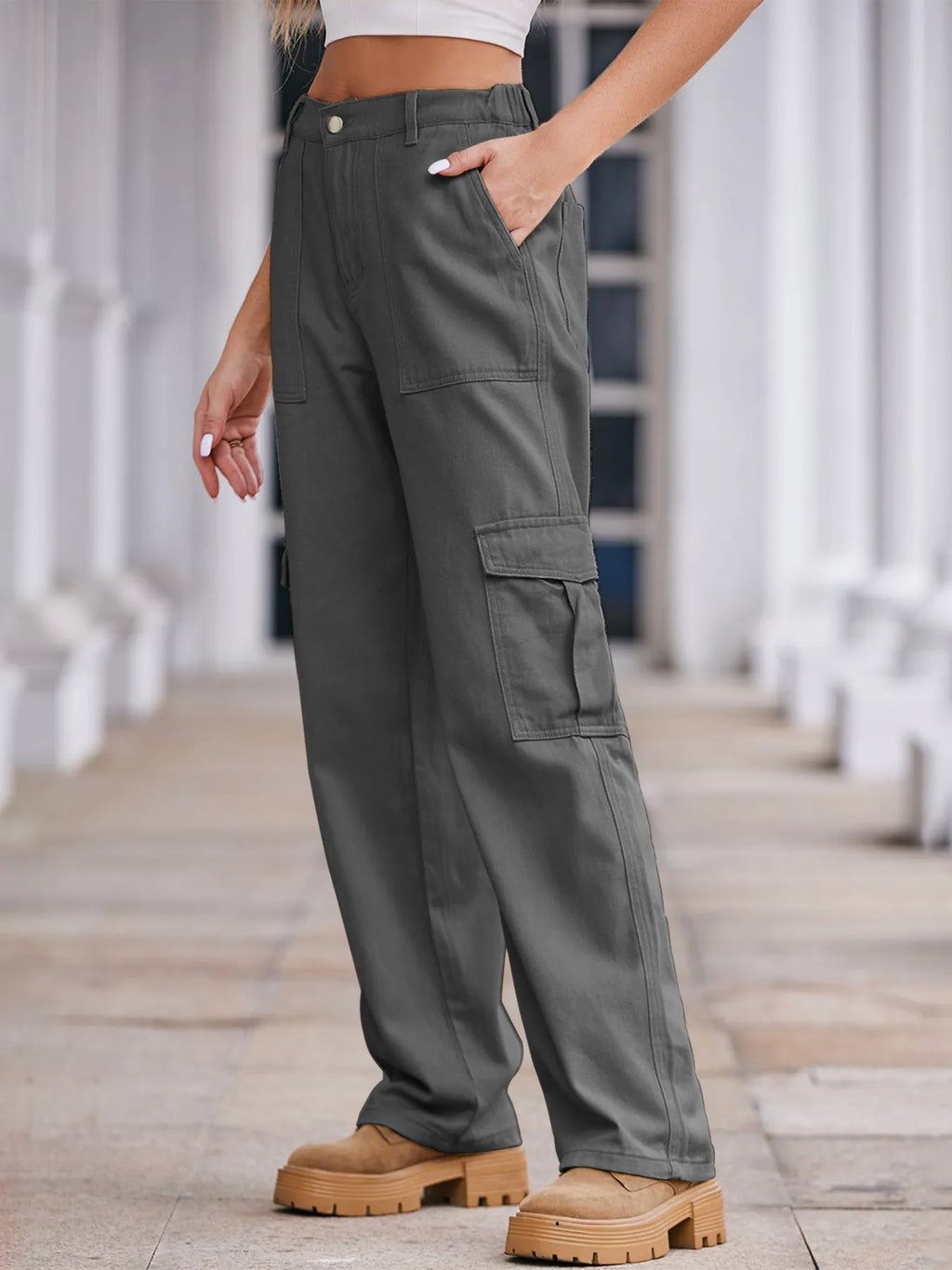 High-Waisted Cargo Jeans