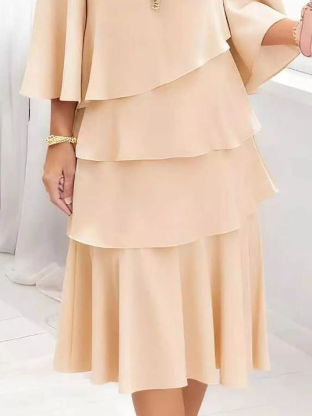 Full Size Ruffled Layered 3/4 Sleeve Dress Plus Size