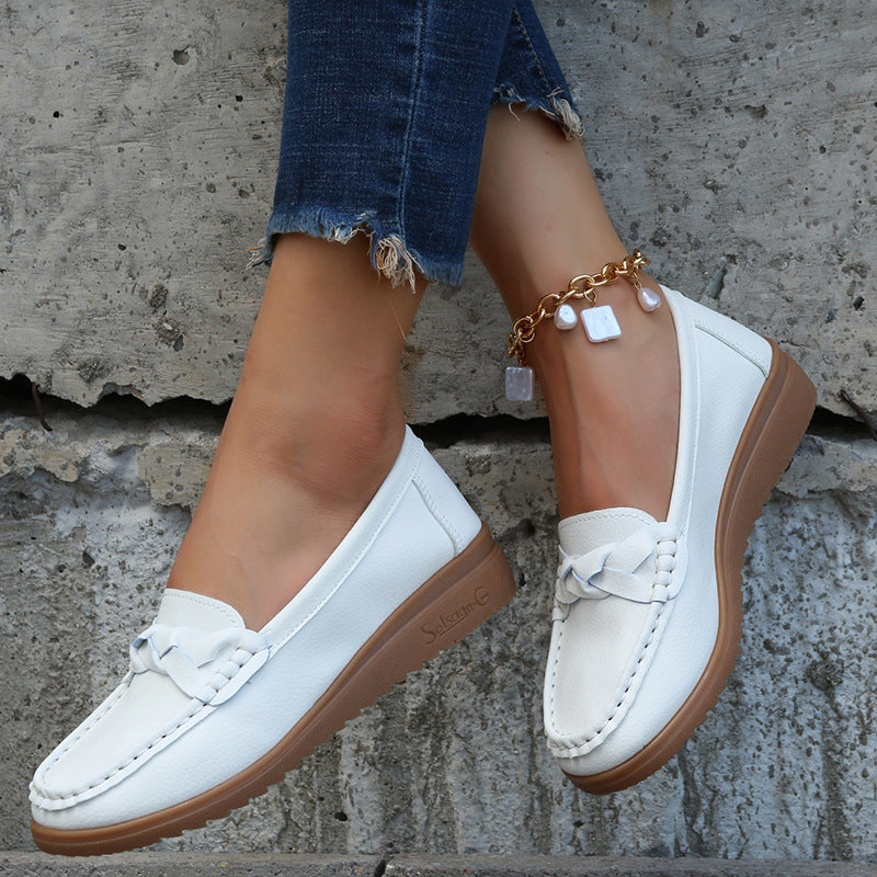 Women's Woven Flat Shoes | PU Upper Slip-On Round Toe Casual Flats