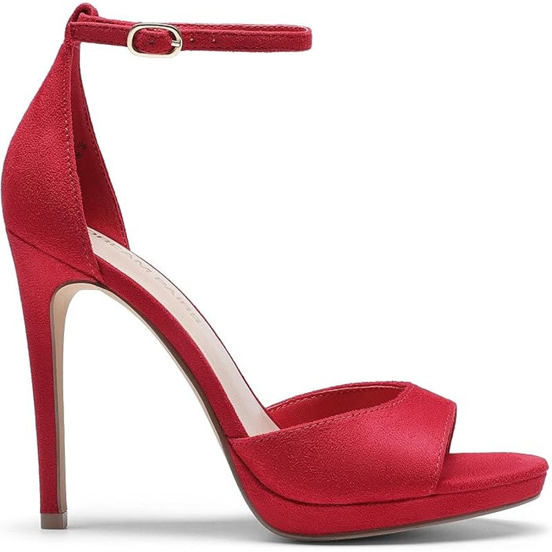 Dream Pairs Womens Size 6 Red 4.5" Heels Peep Round Toe Ankle Strap Shoes
