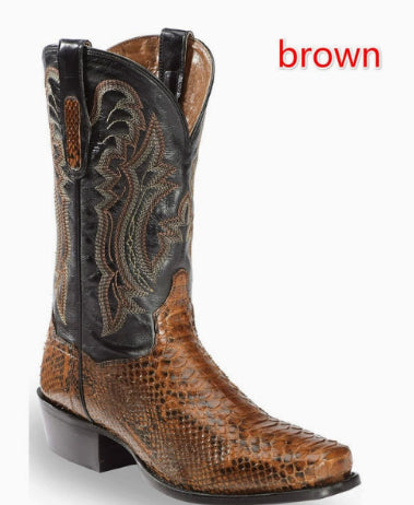 Men's Embroidered Patchwork Quilted Boots | Slip-On Pointed-Toe Low Heel Winter Boots