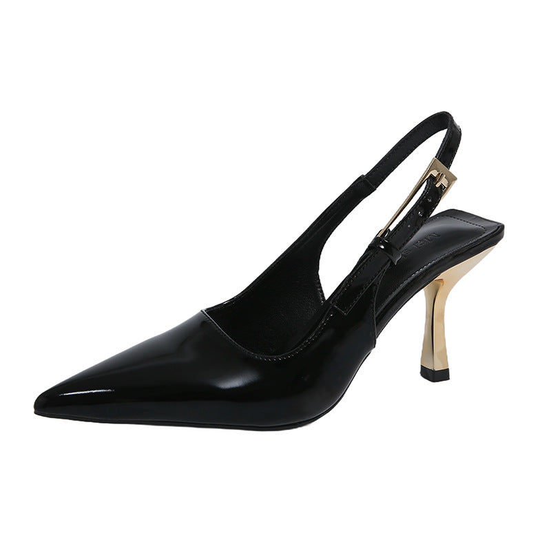 Women's Pointed-Toe Stiletto Sandals | Low Heel Slip-On Dress Shoes in Black, Nude & Red