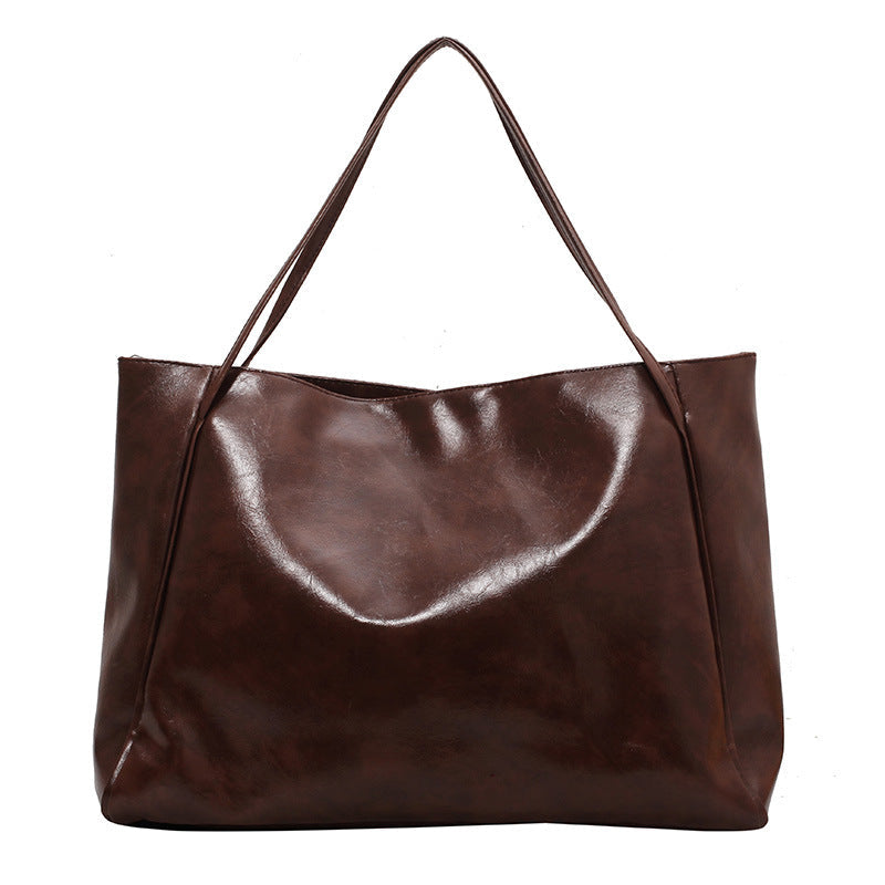 Women's Large Capacity Soft PU Leather Shoulder Bag Retro Casual Handbag