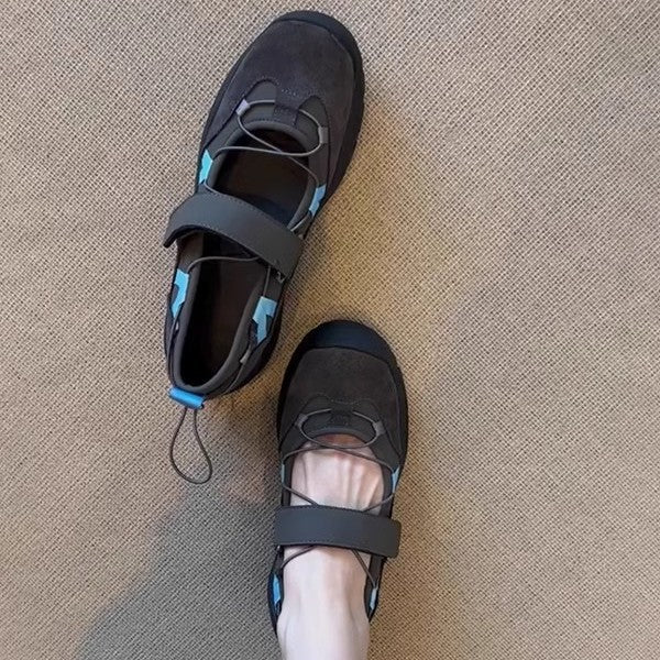 Women's Vintage Leather Mary Jane Shoes | Velcro Strap Thick Sole Low-Top