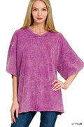 Zenana French Terry Washed Drop Shoulder Short Sleeve Top