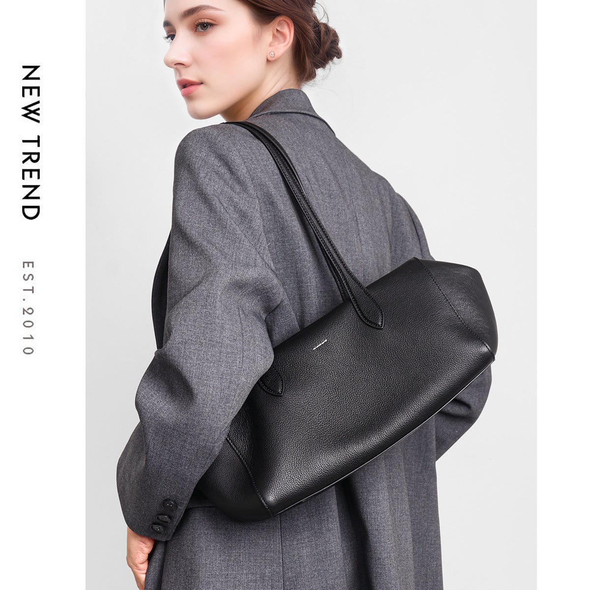 Women's Solid-Color High-Capacity Leather Tote Bag - Business Commuter Handbag