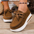 Women's Platform Loafers - Lace-Up Wedge Heel Casual Shoes