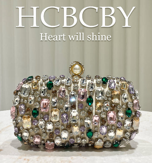 Elegant Gold Rhinestone Evening Clutch with Chain Strap - Women's Formal Handbag