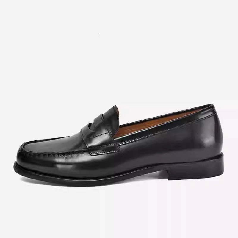 Men's British-Style Square Toe Loafers | Full-Grain Cowhide Slip-On Boat Shoes