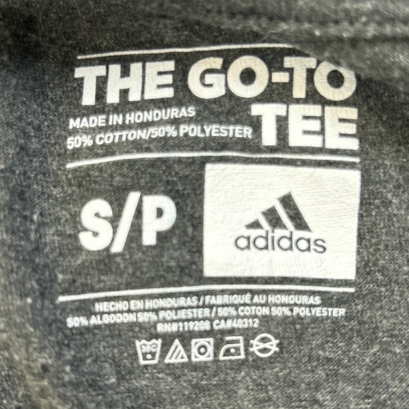 Adidas Logo Mens Small Black Gold PolyCotton Short Sleeve Crew Neck Tee Shirt