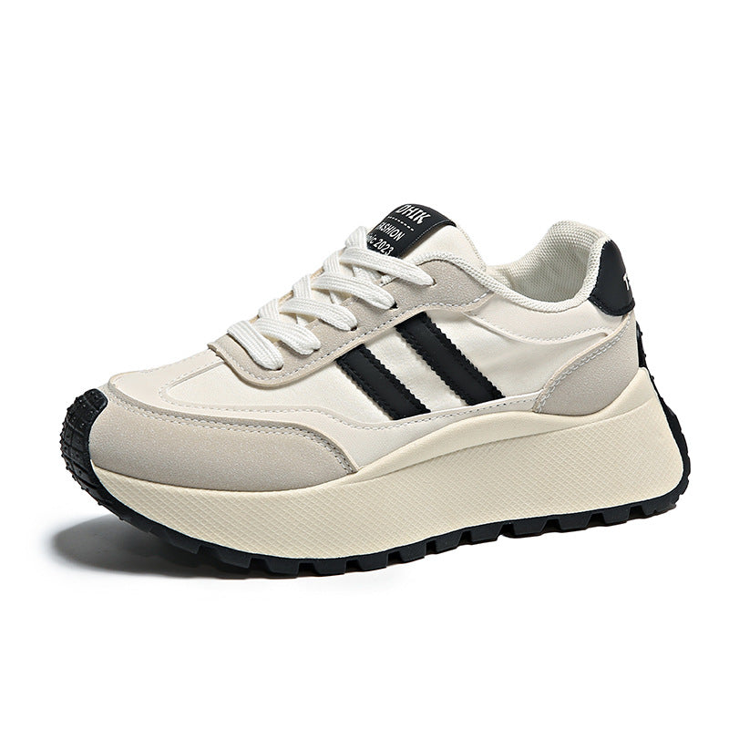 Women's Height-Boosting Lace-Up Sneakers – Synthetic PU Upper, Mesh Lining, Round Toe