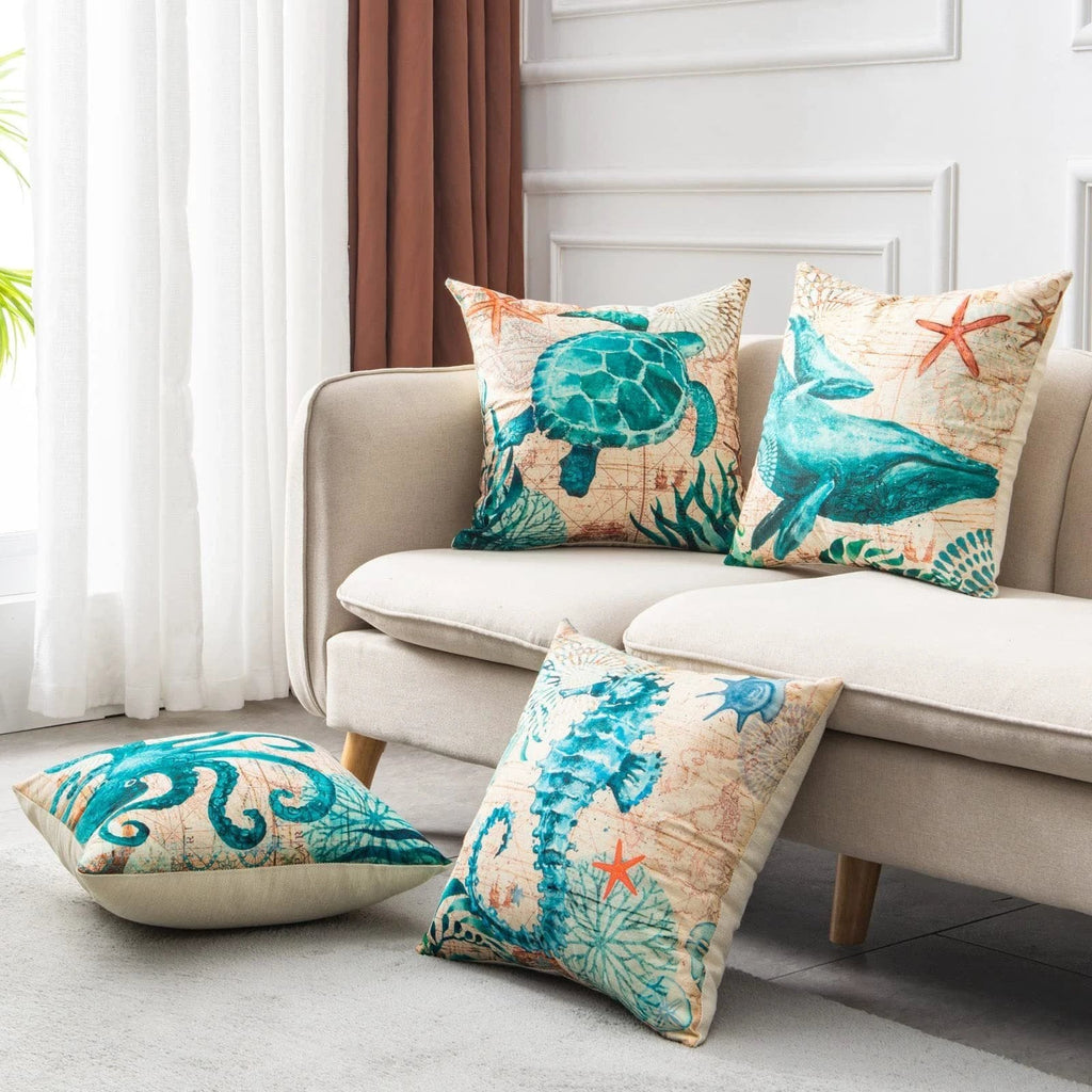 Mandotos Sea Turtle Printed Cushion Covers Linen Throw Pillow Cases For Home Decor Sofa Chair