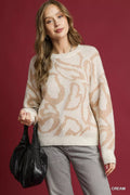 Umgee Heart Print Crew Neck Sweater