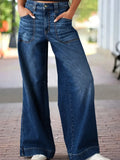 High Waist Wide Leg Wash Jeans